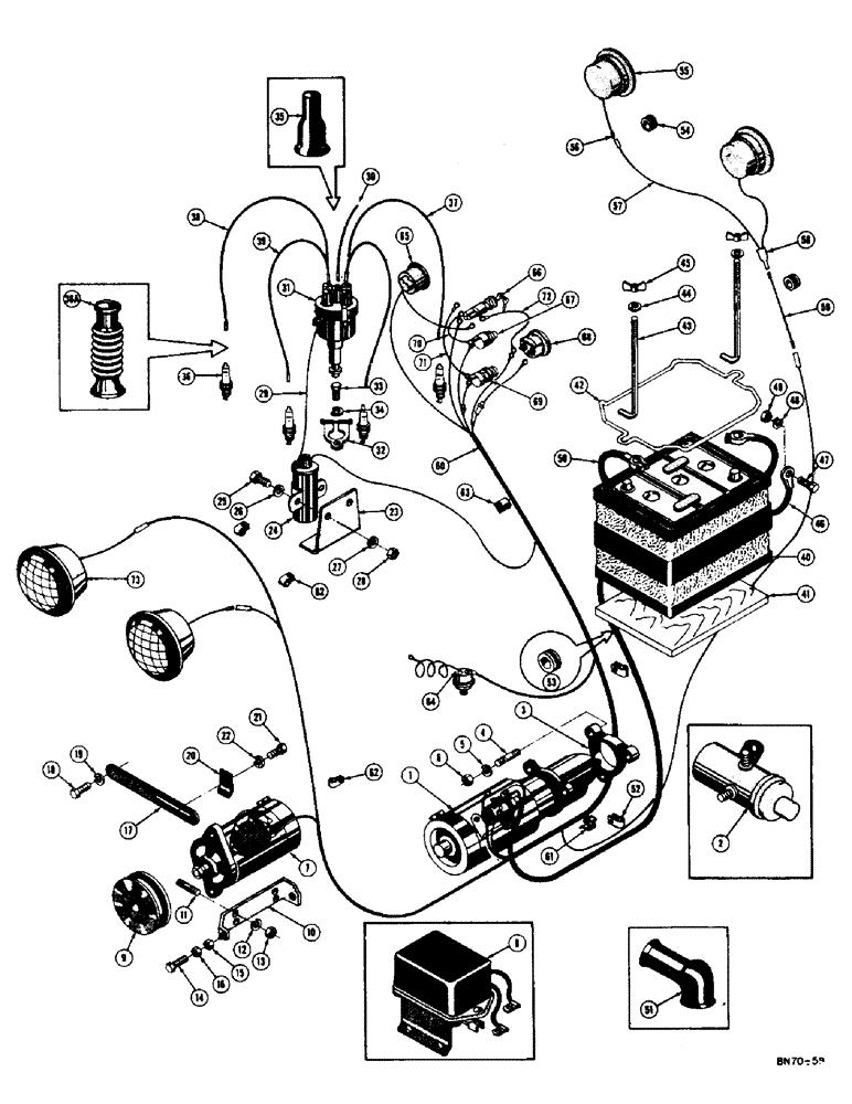 Схема запчастей Case 500 - (034) - STARTER, GENERATOR, BATTERY, AND WIRING - GAS, (USED FROM S/N 3003033) (06) - ELECTRICAL SYSTEMS