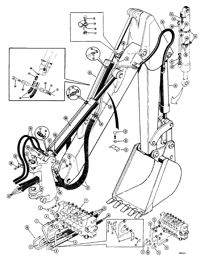 Схема запчастей Case 33 - (146) - BOOM, CROWD AND BUCKET CYLINDER HYDRAULICS, (USED ON BACKHOE SN4157852 AND AFTER 