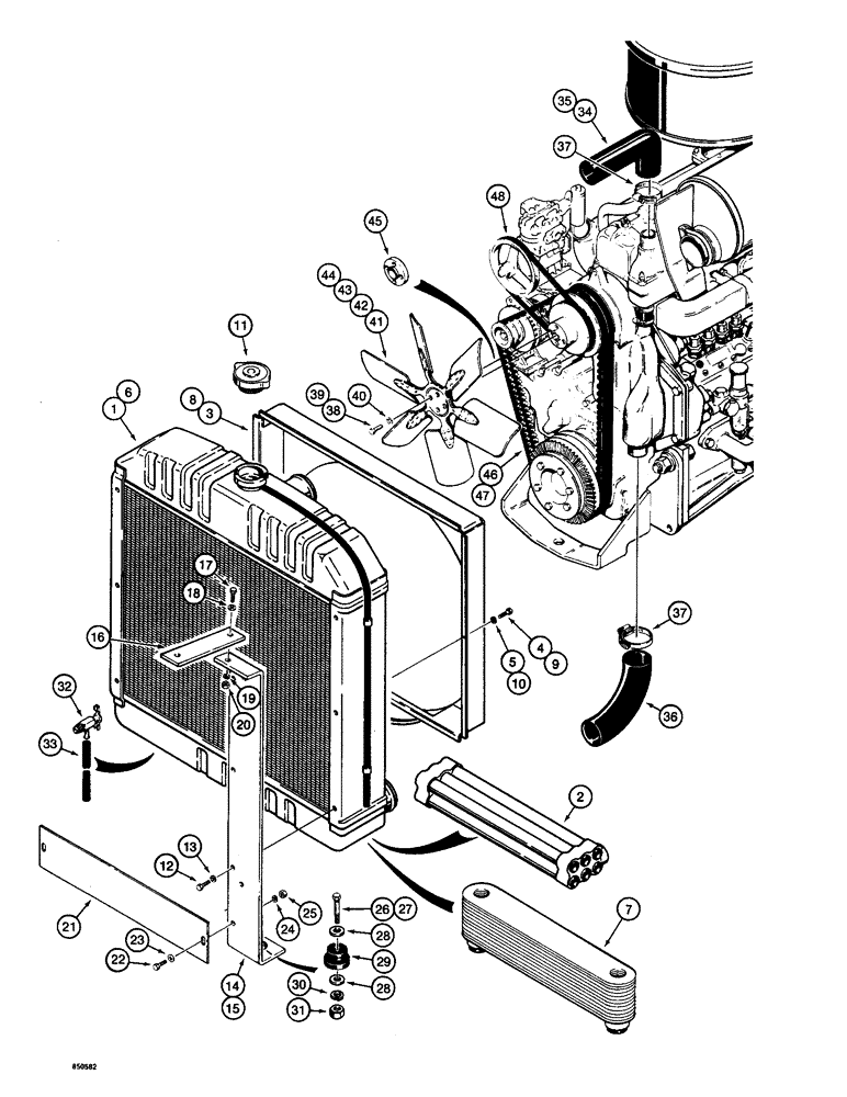 Схема запчастей Case W14 - (054) - RADIATOR, FAN AND FAN BELT, USED ON PIN 9122830 AND AFTER (02) - ENGINE