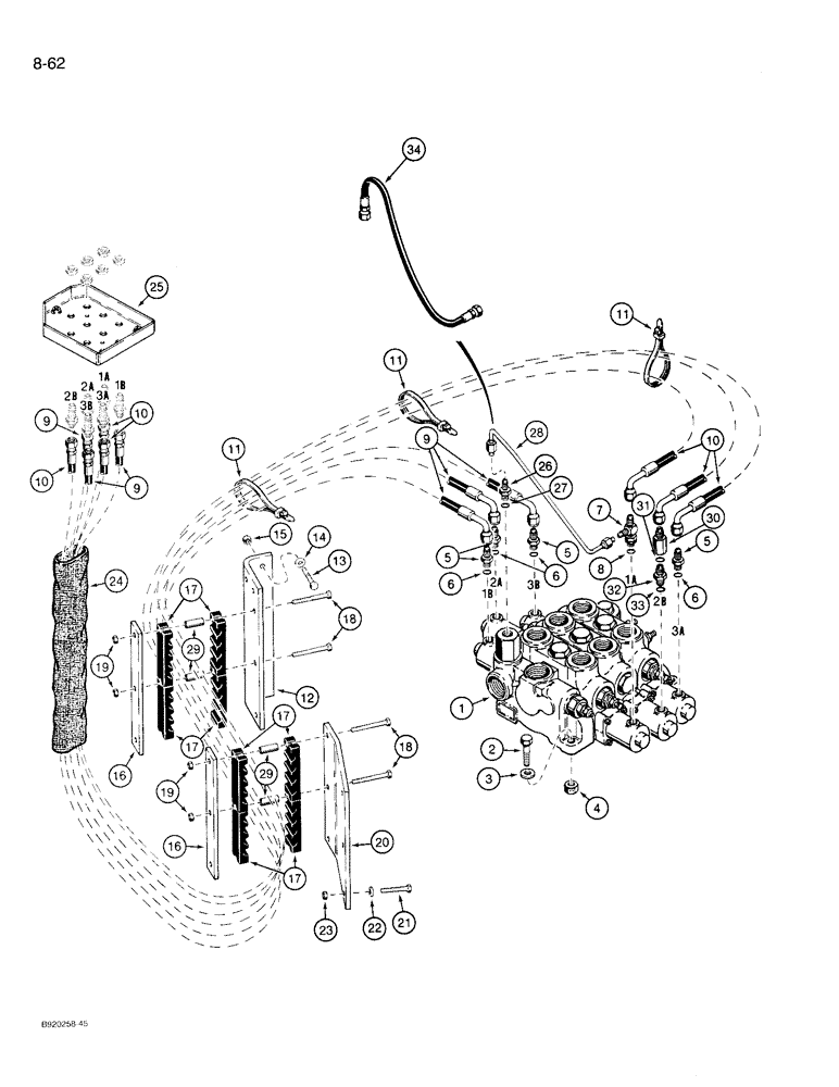 Схема запчастей Case 721 - (8-62) - REMOTE LOADER CONTROL CIRCUIT, HOSE SEPARATOR TO THREE SPOOL VALVE (08) - HYDRAULICS