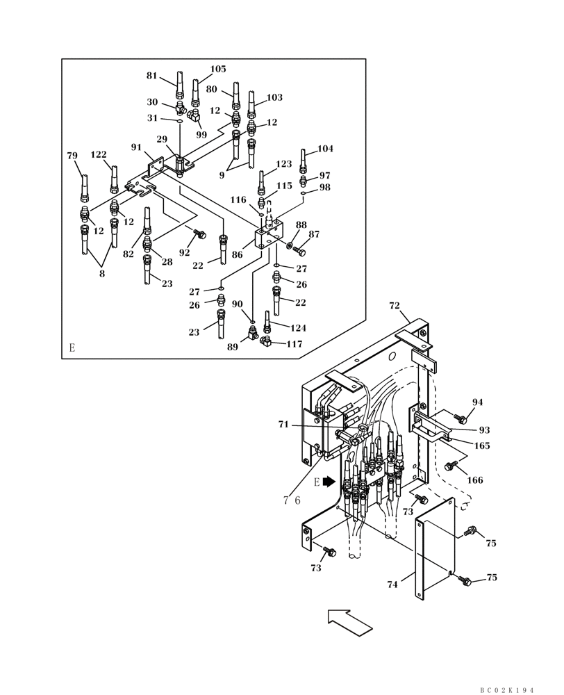 Схема запчастей Case CX460 - (08-30) - PILOT CONTROL LINES, PARTITION - MODELS WITH LOAD HOLD (08) - HYDRAULICS