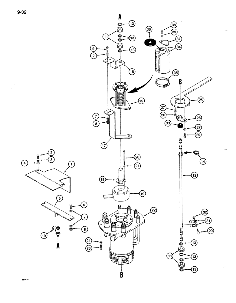 Схема запчастей Case 1086B - (9-032) - CENTER SWIVEL PARTS, UNITS WITH MALE TUBE PORTS ON HYDRAULIC SWIVEL (09) - CHASSIS