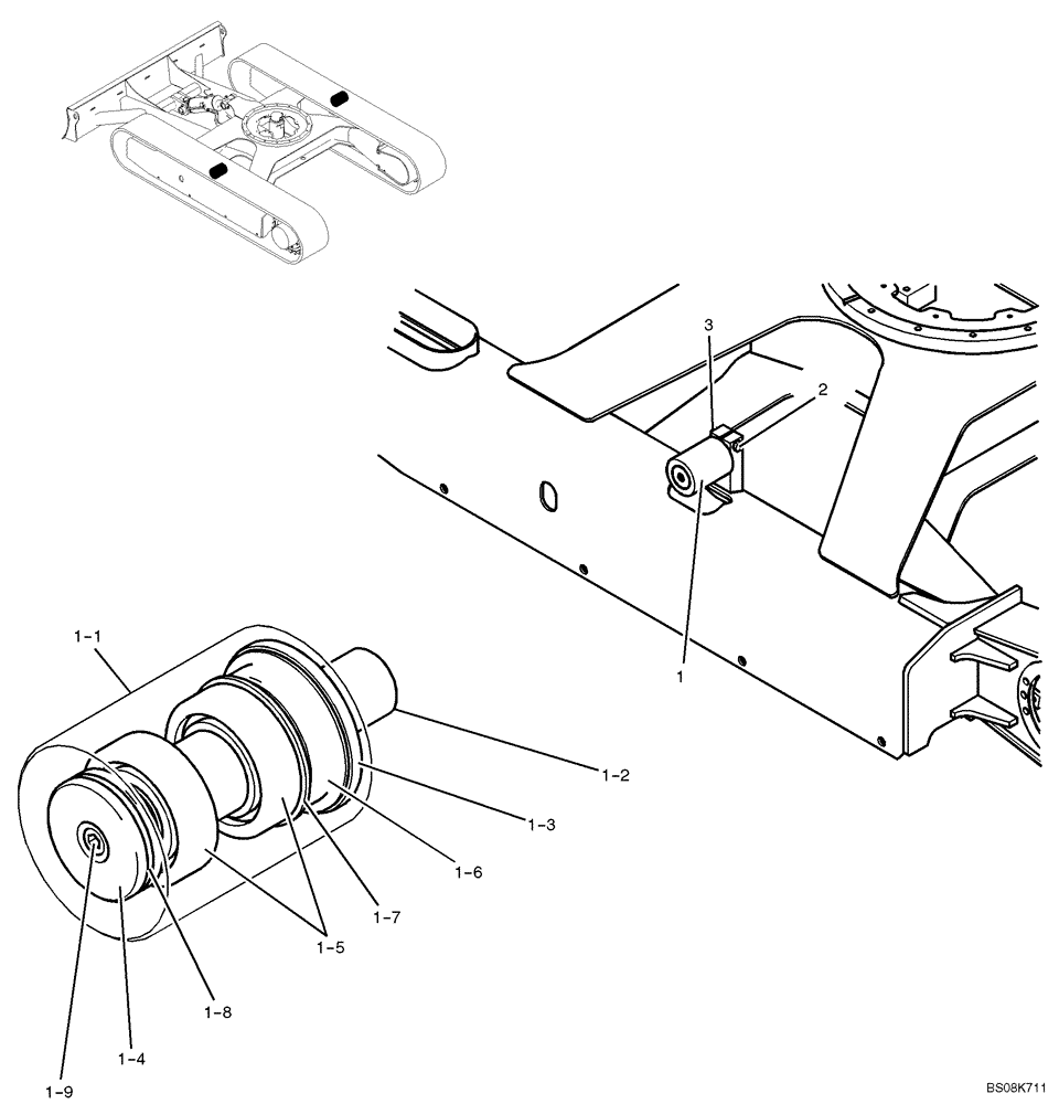 Схема запчастей Case CX27B BTW - (02-007) - ROLLER ASSY, UPPER (PW64D00008F1) (48) - TRACKS & TRACK SUSPENSION