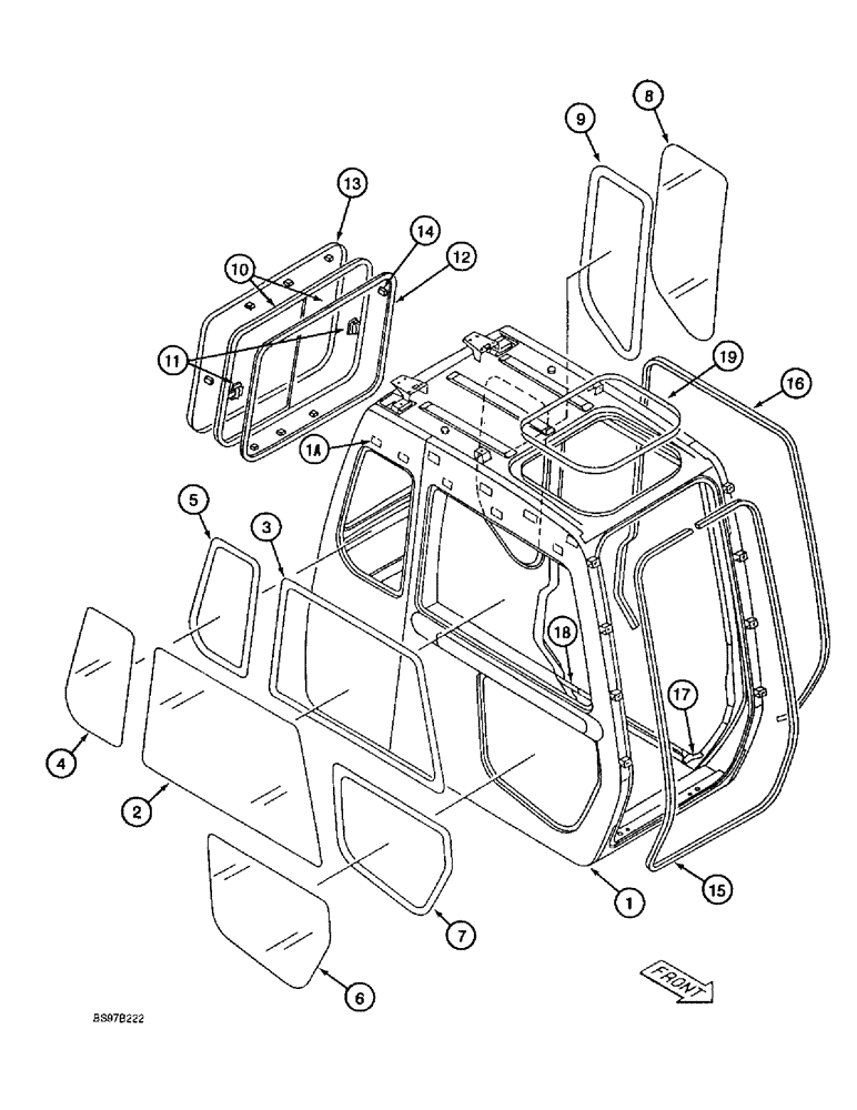 Схема запчастей Case 9020B - (9-064) - CAB WINDOWS AND SEALS (09) - CHASSIS