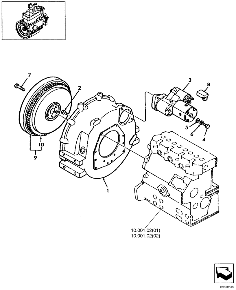 Схема запчастей Case ISM N844 - (10.103.02) - FLYWHEEL, BELL HOUSING & STARTER (10) - ENGINE