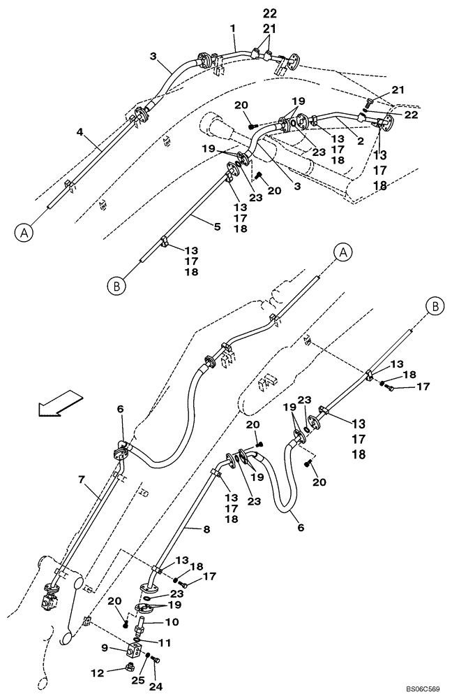 Схема запчастей Case CX330 - (08-049-00[01]) - HYDRAULICS, AUXILIARY ATTACHMENT - TRIGGER ACTIVATED, 4,04 M (13 FT 3 IN) ARM (08) - HYDRAULICS