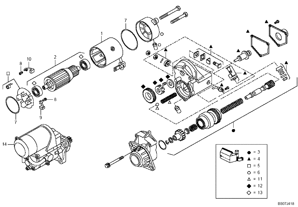 Схема запчастей Case 335 - (01A02000165[002]) - ENGINE - STATER ASSY- REPAIR (99486046) (01) - ENGINE