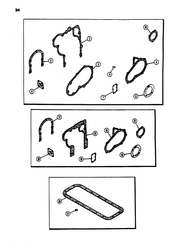 Схема запчастей Case 450 - (034) - CYLINDER BLOCK GASKET KIT, (188) DIESEL ENGINE, 1ST USED ENG ENG. S.N. 2728315 (01) - ENGINE