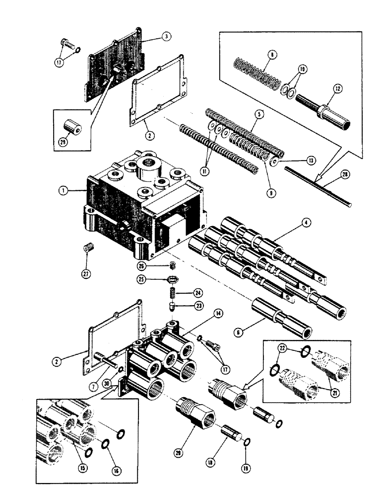 Схема запчастей Case 600 - (310) - TRANSMISSION CONTROL VALVE ASSEMBLY, HOUSING, COVERS, SPOOLS, SPRINGS, SEALS (03) - TRANSMISSION