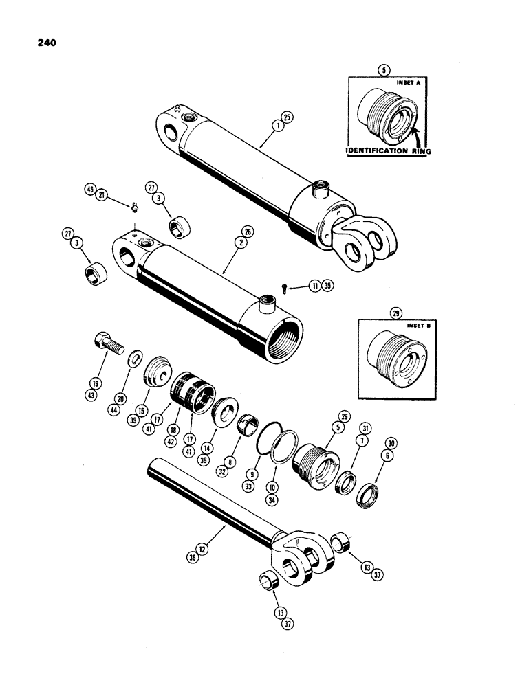 Схема запчастей Case 450 - (240) - G33555 LOADER HYDRA-LEVELING CYL., 3" DIA. CYL. W/GLAND ID RING, W/SOLID OUTER WIPER & SPLIT INNER W (07) - HYDRAULIC SYSTEM