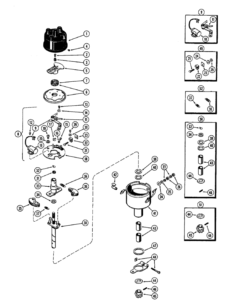 Схема запчастей Case 420B - (030F) - DISTRIBUTOR, (148B) SPARK IGNITION ENGINE (06) - ELECTRICAL SYSTEMS