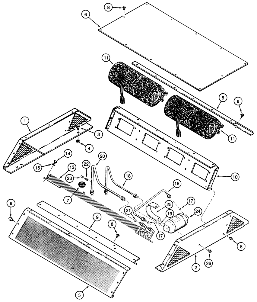 Схема запчастей Case 855E - (9-090) - AIR CONDITIONING SYSTEM, COVERS AND MOUNTING - ABOVE CAB ROOF (09) - CHASSIS/ATTACHMENTS