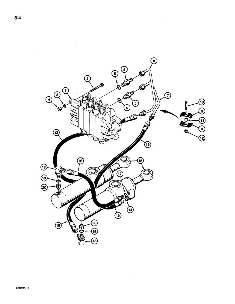 Схема запчастей Case 26D - (8-04) - SWING CYLINDER HYDRAULIC CIRCUIT 