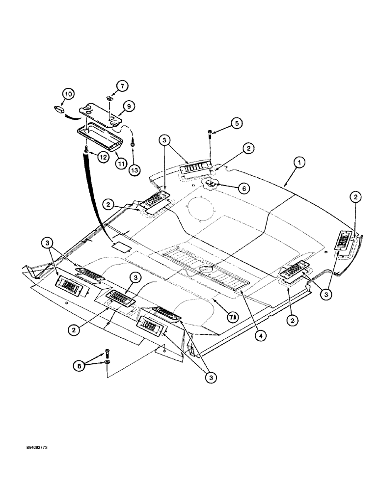 Схема запчастей Case 580SL - (9-114) - CAB HEADLINER, LOUVERS AND DOME LAMP (09) - CHASSIS/ATTACHMENTS