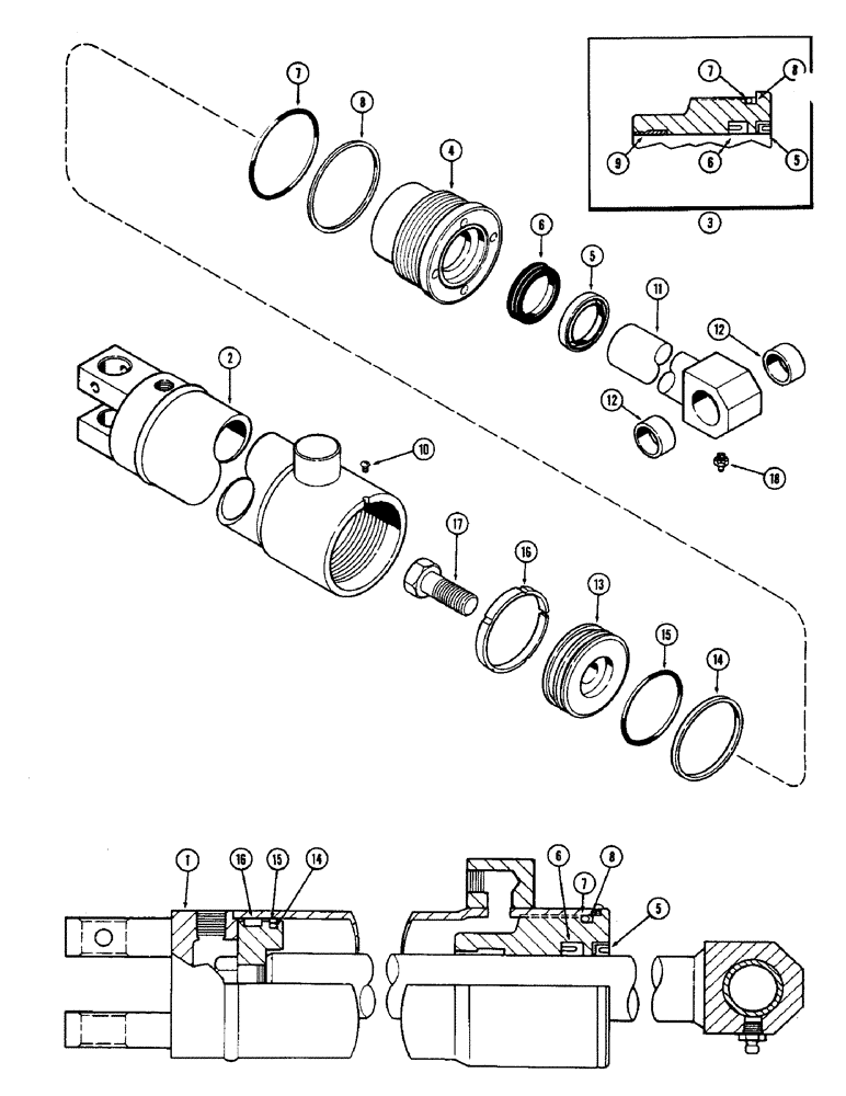 Схема запчастей Case 1530 - (140) - G33752 BUCKET CYLINDER, USED ON MODELS WITH SELF LEVELING FEATURE (09) - CHASSIS/ATTACHMENTS