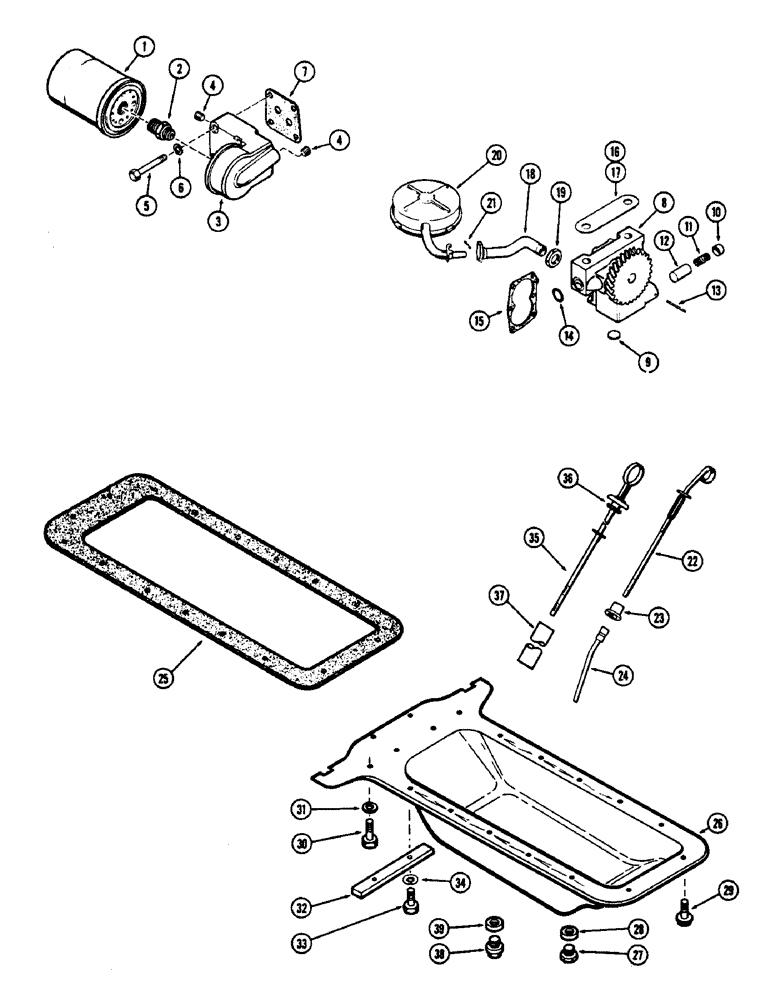 Схема запчастей Case 430CK - (014) - OIL FILTER, OIL PUMP AND OIL PAN, (148B) SPARK IGNITION ENGINE 