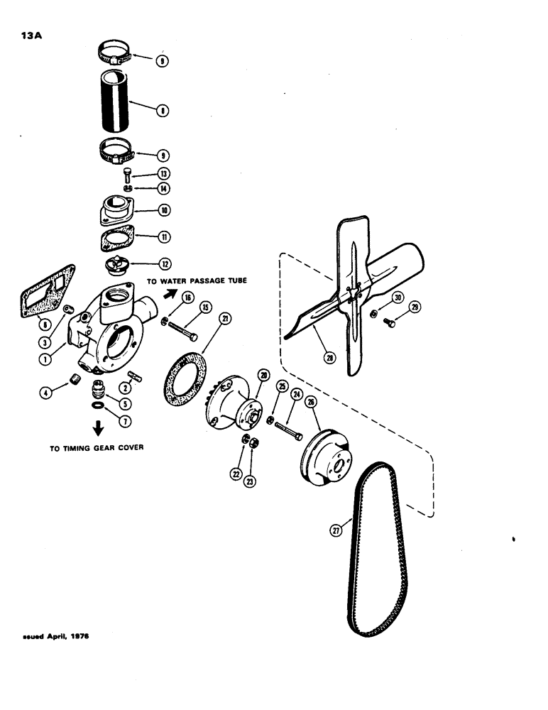 Схема запчастей Case 480B - (013A) - WATER PUMP AND FAN, (188) DIESEL ENGINE, FIRST USED ENGINE SERIAL NUMBER 2728315 