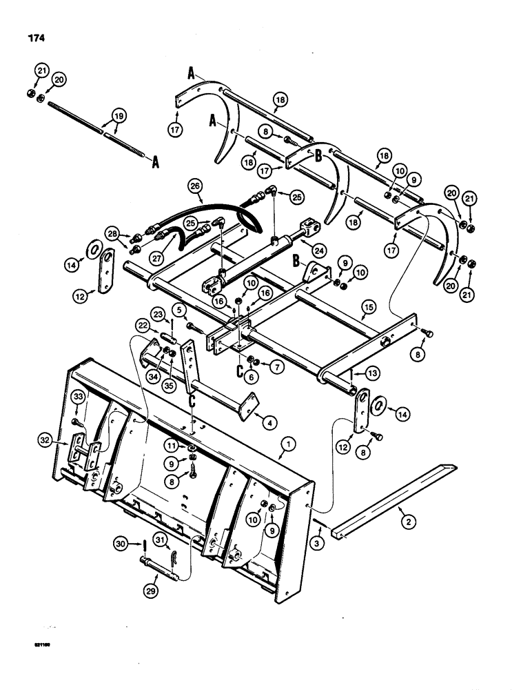 Схема запчастей Case 1835 - (174) - MANURE FORK, GRAPPLE ATTACHMENT, LOADER ATTACHMENT BAR MOUNTING (09) - CHASSIS/ATTACHMENTS