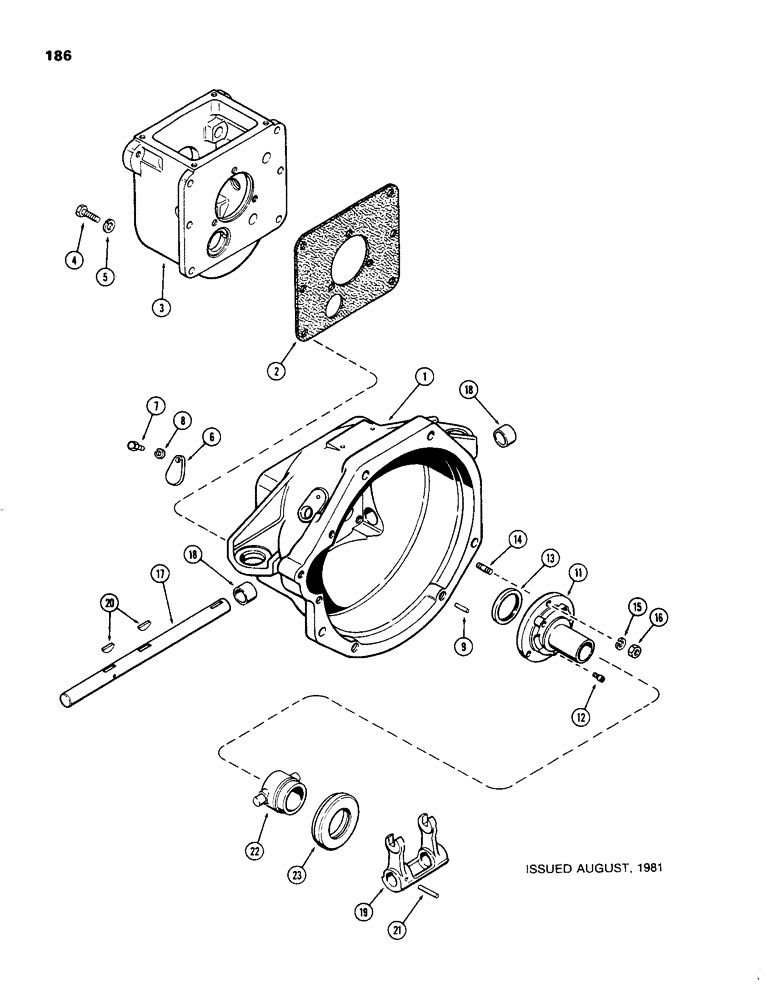 Схема запчастей Case 480C - (186) - CLUTCH HOUSING, TWO SPEED MECHANICAL SHUTTLE (21) - TRANSMISSION