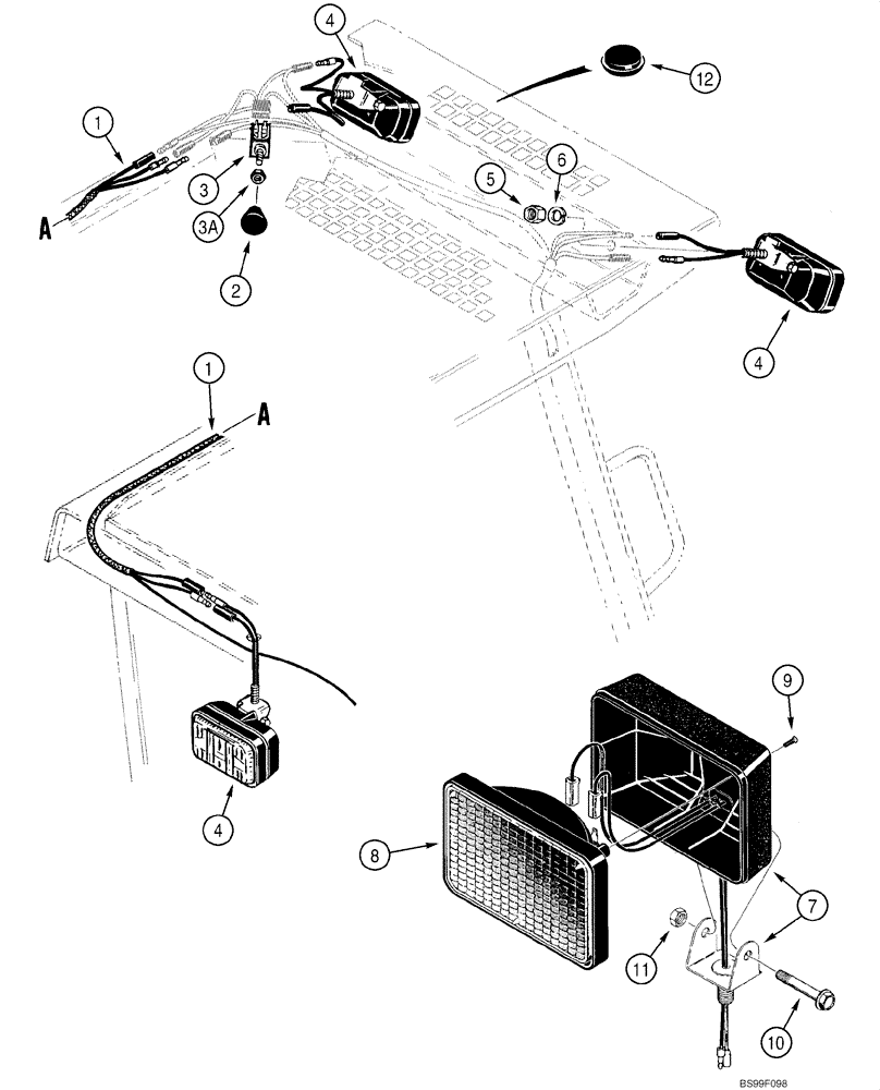 Схема запчастей Case 1845C - (04-08) - HARNESS - LAMPS, WORK, - JAF0040227 (04) - ELECTRICAL SYSTEMS