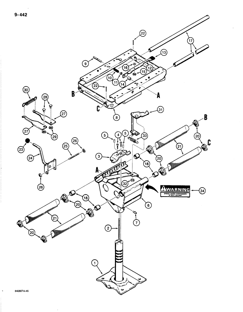 Схема запчастей Case 780C - (9-442) - D127369 SUSPENSION SEAT SUPPORT (09) - CHASSIS/ATTACHMENTS