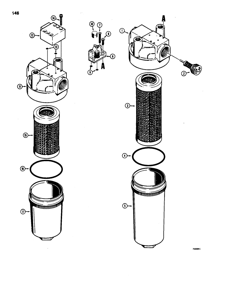 Схема запчастей Case 1835 - (146) - HYDRAULIC OIL FILTERS, D 64076 FILTER (08) - HYDRAULICS