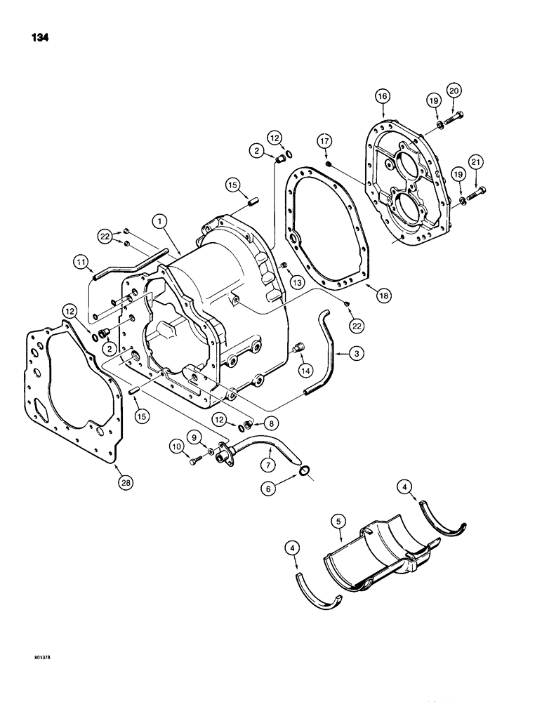 Схема запчастей Case 680H - (134) - TRANSMISSION HOUSING, REAR COVER, AND TUBES (06) - POWER TRAIN