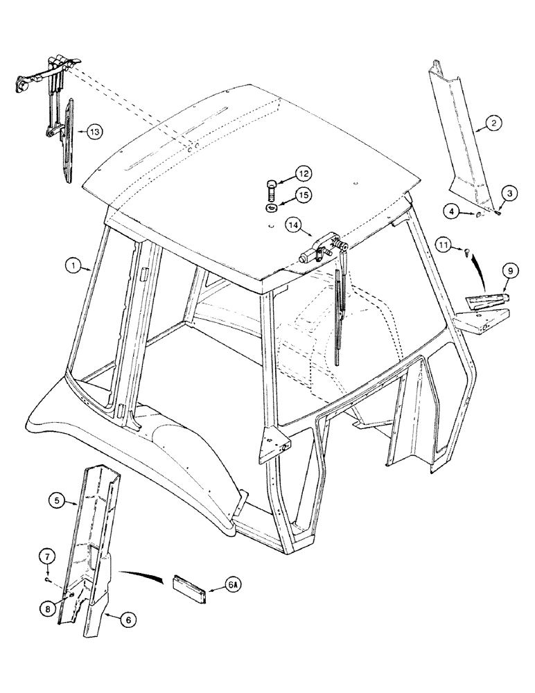 Схема запчастей Case 580SK - (9-184) - CAB FRAME AND COVERS, WITHOUT PLASTIC ROOF CAP (09) - CHASSIS/ATTACHMENTS