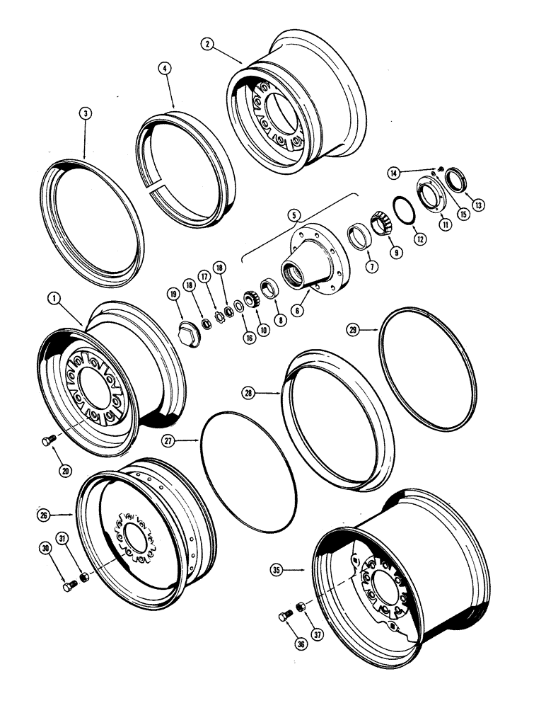 Схема запчастей Case 680CK - (110) - FRONT STEERING WHEELS, REAR DRIVE WHEELS 