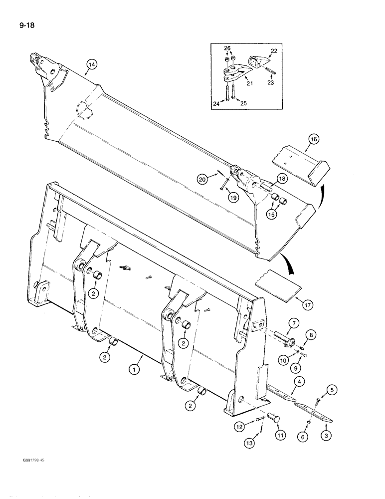 Схема запчастей Case 780D - (9-018) - D144990 CLAM BUCKET (09) - CHASSIS/ATTACHMENTS