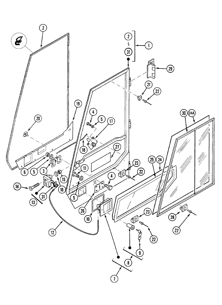 Схема запчастей Case 788 - (09E-08) - CAB DOOR SLIDING WINDOW 788P / 788PSU (05.1) - UPPERSTRUCTURE CHASSIS/ATTACHMENTS