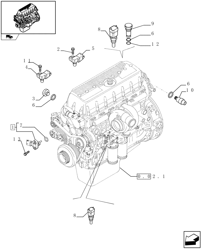 Схема запчастей Case F3BE0684J E902 - (0.17.1) - MOTOR SENSORS (504228090 - 504210473) 