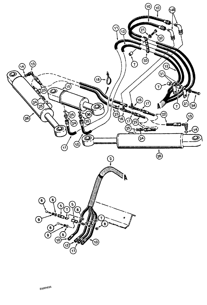 Схема запчастей Case 1150G - (8-021A) - ANGLE AND TILT HYDRAULIC CIRCUITS, GRILLE TO CYLINDERS, JJG0218023 AND JJG0218479 AND AFTER (07) - HYDRAULIC SYSTEM