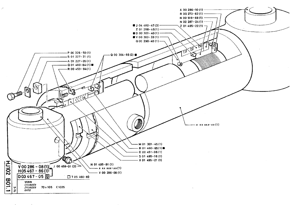 Схема запчастей Case TY45 - (HJ102 B01.1) - CYLINDER - 70 X 105 C1025 (07) - HYDRAULIC SYSTEM