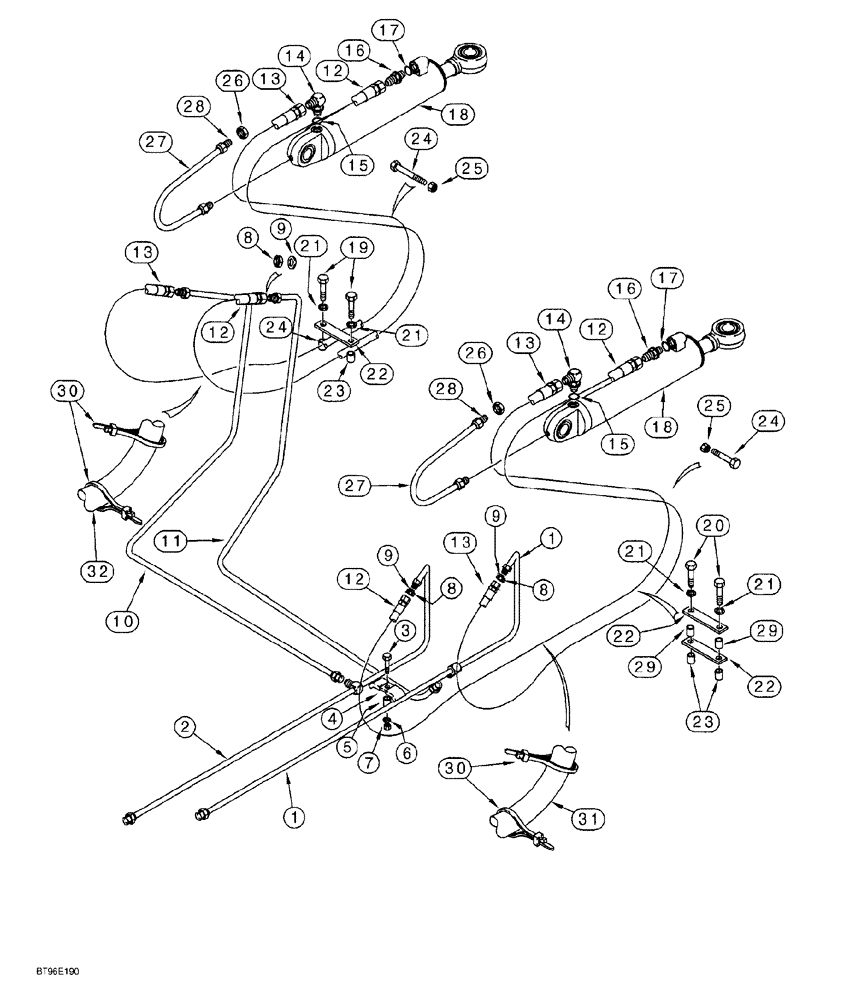 Схема запчастей Case 650G - (8-18) - ANGLE HYDRAULIC CIRCUIT - DESCENDING TUBES TO CYLINDERS (08) - HYDRAULICS