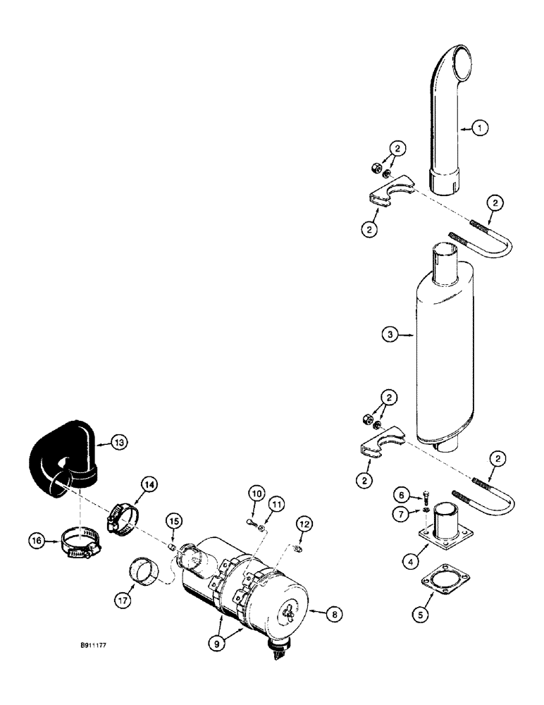 Схема запчастей Case 660 - (2-06) - ENGINE AIR INTAKE AND EXHAUST SYSTEM, USED ON MODELS WITH 4-390 ENGINE (02) - ENGINE