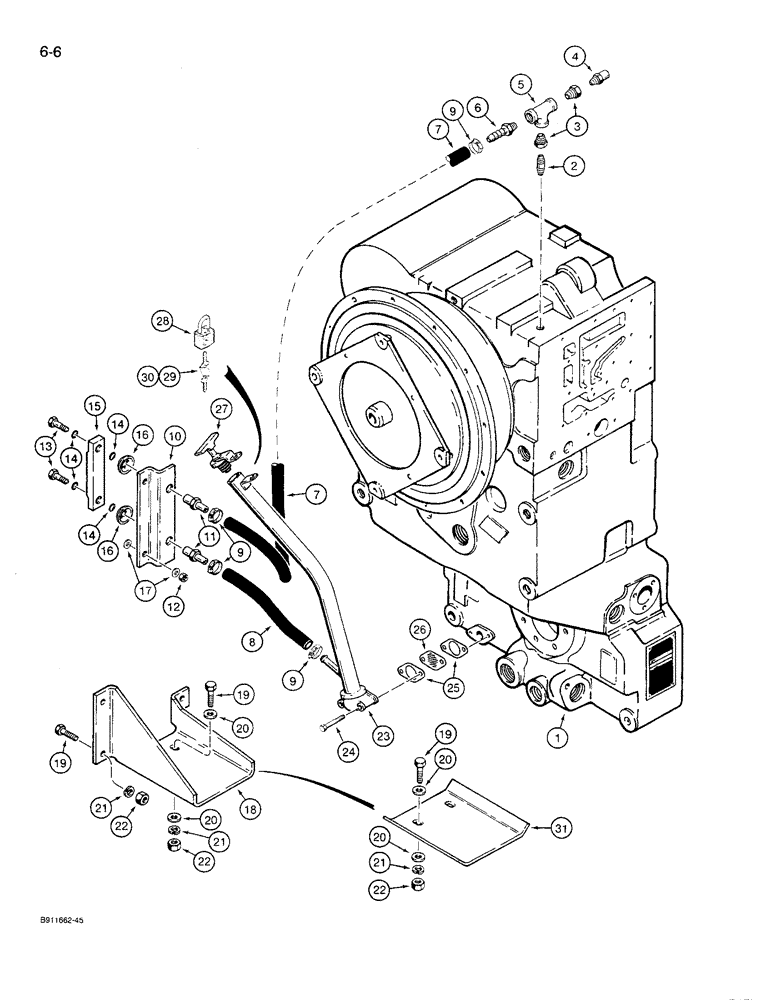 Схема запчастей Case 621 - (6-06) - TRANSMISSION FILL TUBE MOUNTING AND SIGHT GAUGE (06) - POWER TRAIN