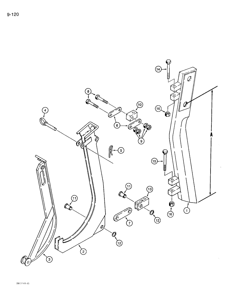 Схема запчастей Case 360 - (9-120) - ADVANCED ANGLE ("D" TYPE) PLOW BLADE AND 10:1 CHUTE - SWIVEL HINGE, 18 IN. COVER, 1 IN. WIDE BLADE (09) - CHASSIS/ATTACHMENTS