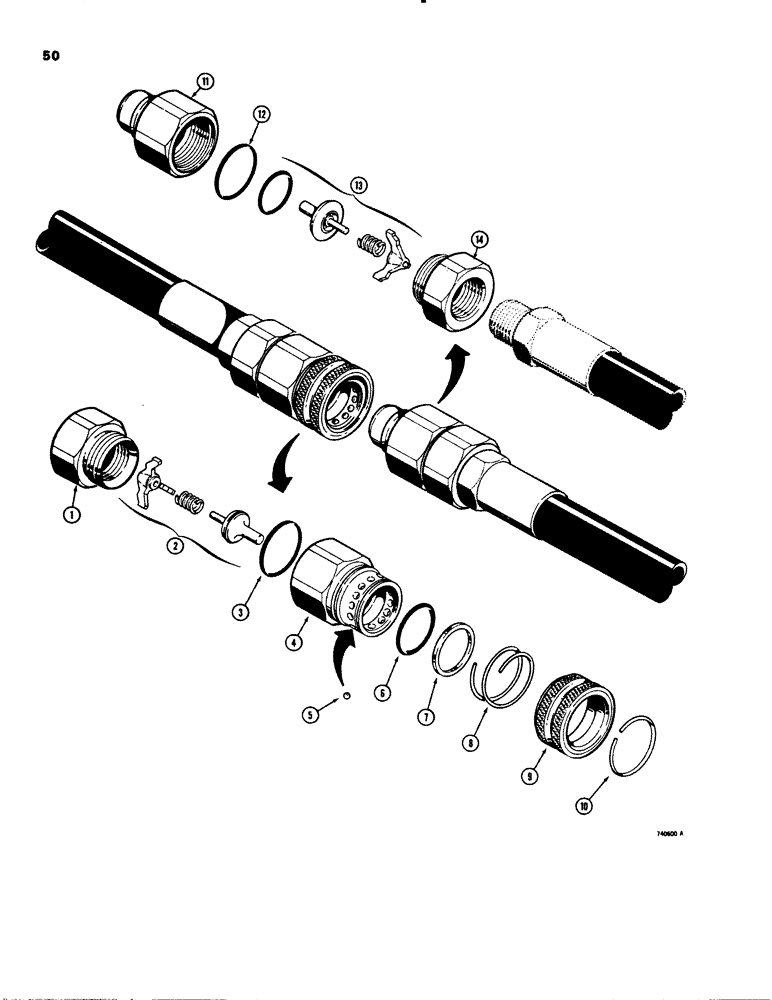 Схема запчастей Case 26C - (050) - D52800 HYDRAULIC COUPLING (FEMALE), MODEL 26C BACKHOE, D52694 HYDRAULIC COUPLING (STRAIGHT MALE) 