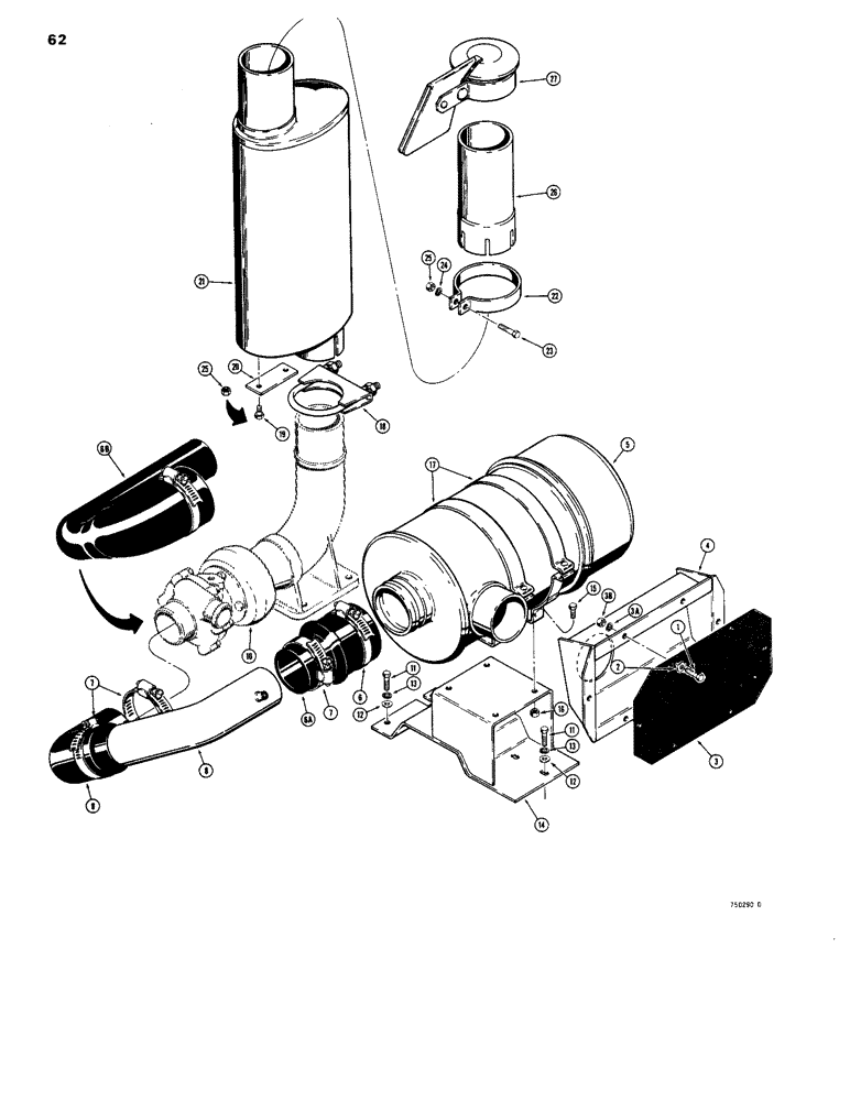 Схема запчастей Case 1150B - (062) - AIR CLEANER MOUNTING AND MUFFLER, TURBOCHARGED LOADER MODELS (01) - ENGINE