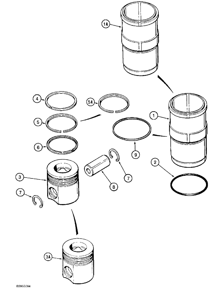 Схема запчастей Case 1155E - (2-096) - PISTONS, 6T-830 ENGINE, PISTONS PRIOR TO ENGINE SN. 44536857, PISTONS ENG SN 44536857 THRU 44706125 (02) - ENGINE