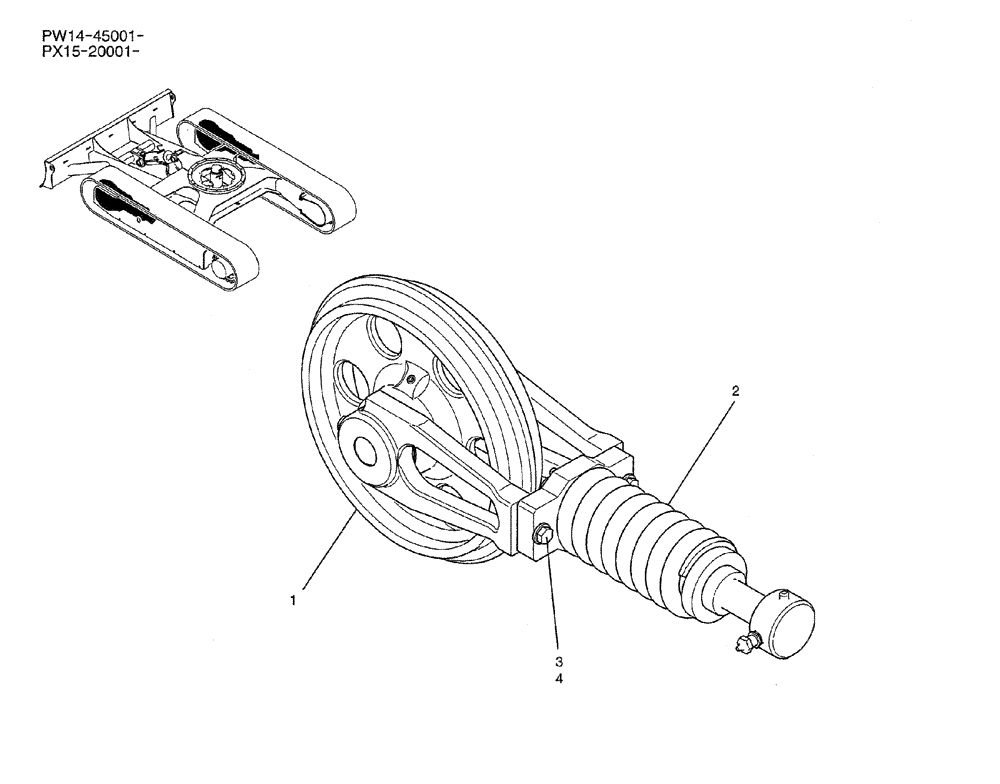 Схема запчастей Case CX36B - (02-004) - IDLER ASSY, CRAWLER, P/N PX52D00033F1 (04) - UNDERCARRIAGE