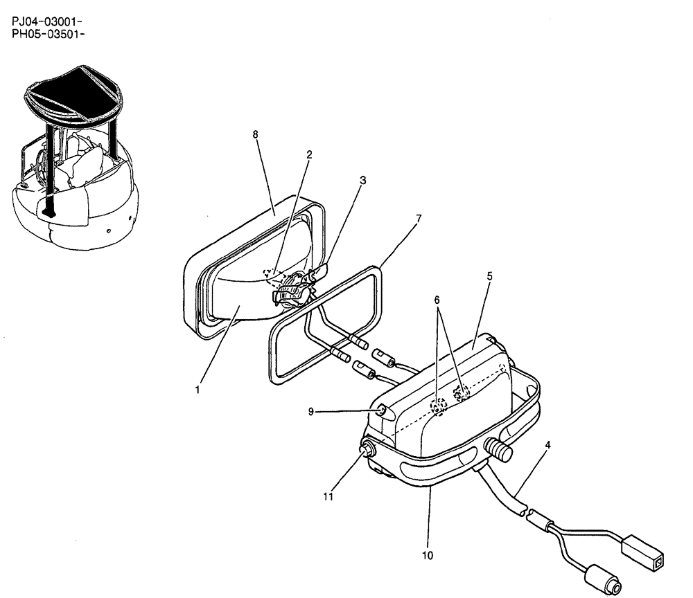 Схема запчастей Case CX50B - (02-076) - LAMP ASSEMBLY P/N PW80S00003F1 (05) - SUPERSTRUCTURE