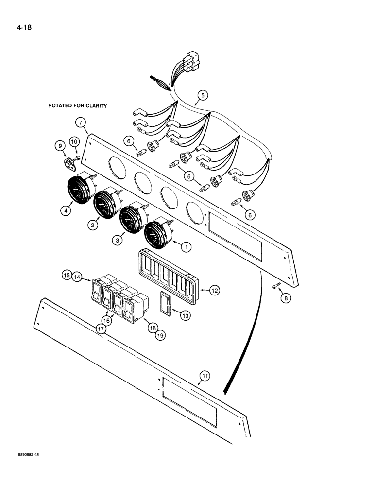 Схема запчастей Case 721 - (4-18) - OPTIONAL GAUGES WITH BULLET TYPE TERMINALS, AND OVERHEAD SWITCHES (04) - ELECTRICAL SYSTEMS