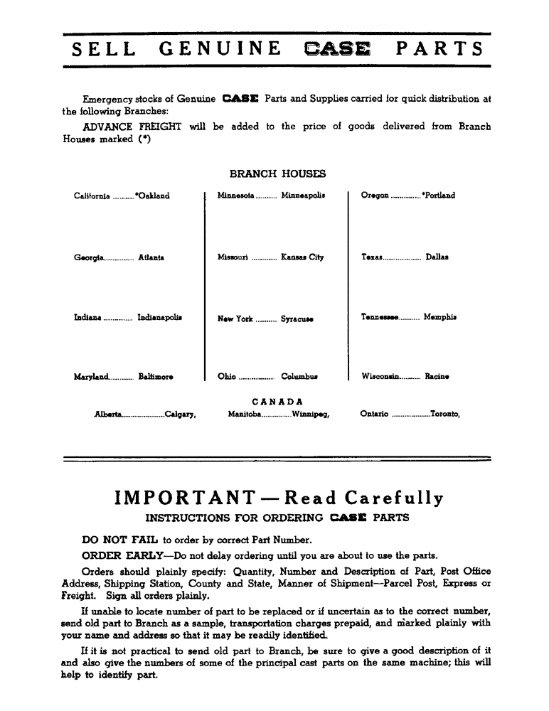 Схема запчастей Case 420 - (002) - SELL GENUINE CASE PARTS (05) - SERVICE & MAINTENANCE