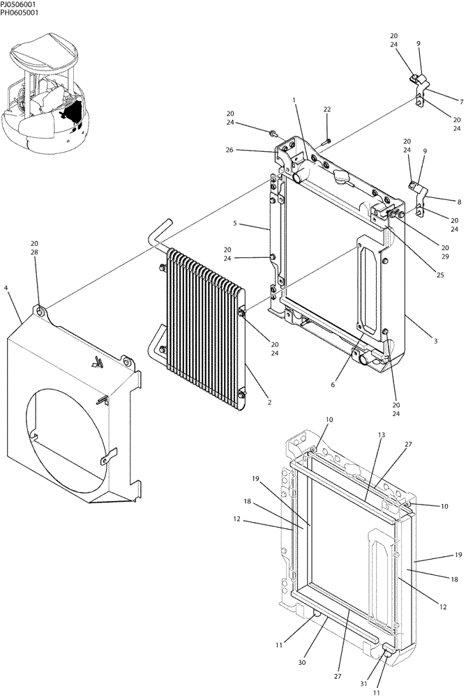 Схема запчастей Case CX50B - (01-008) - RADIATOR ASSY (10) - ENGINE