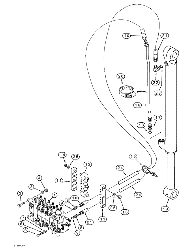 Схема запчастей Case 580L - (8-028) - BACKHOE BUCKET CYLINDER HYDRAULIC CIRCUIT, MODELS WITHOUT EXTENDABLE DIPPER (08) - HYDRAULICS