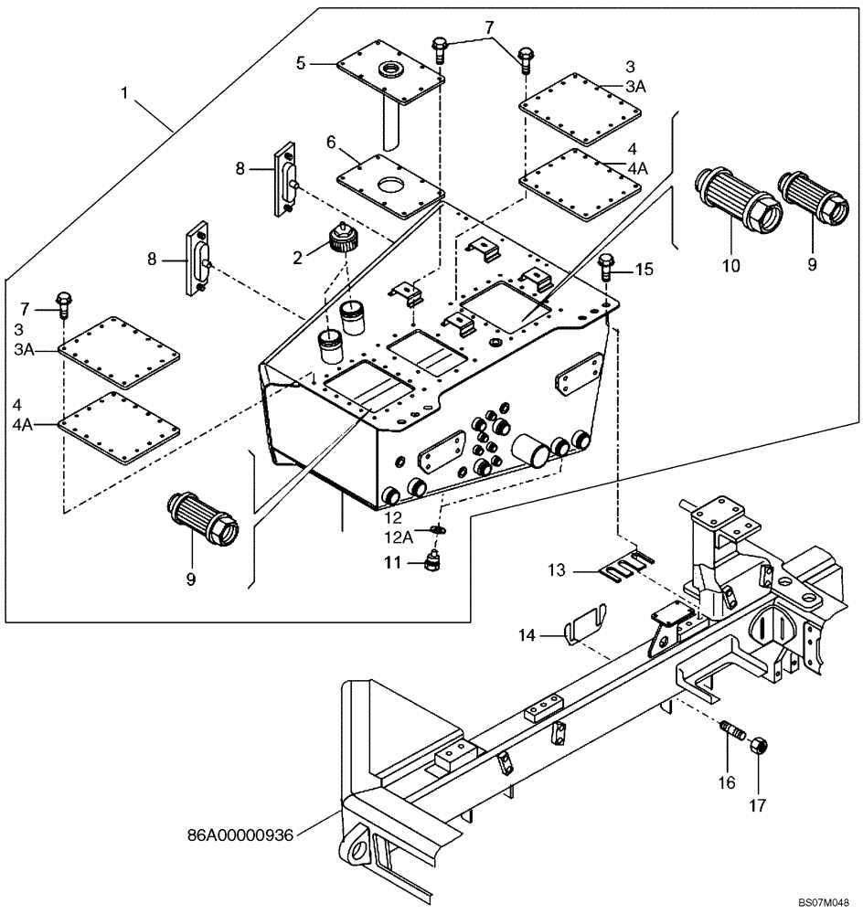 Схема запчастей Case 340B - (43A00030802[001]) - FILTERS, HYDRAULIC TANK (87585906) (09) - Implement / Hydraulics / Frame / Brakes