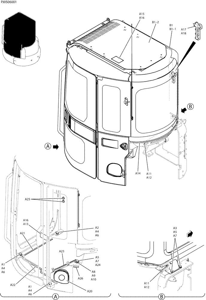 Схема запчастей Case CX50B - (01-050) - CAB INSTAL (90) - PLATFORM, CAB, BODYWORK AND DECALS