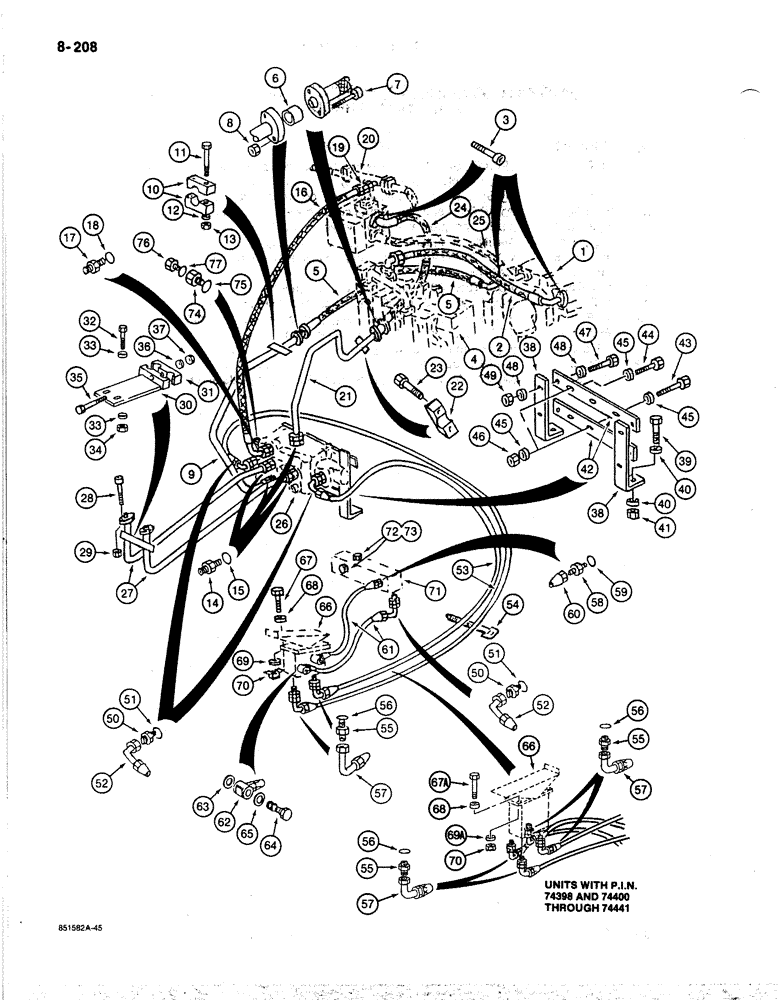 Схема запчастей Case 170B - (8-208) - HYDRAULIC CIRCUIT FOR OPTIONS, P.I.N. 74341 THROUGH 74441 (08) - HYDRAULICS